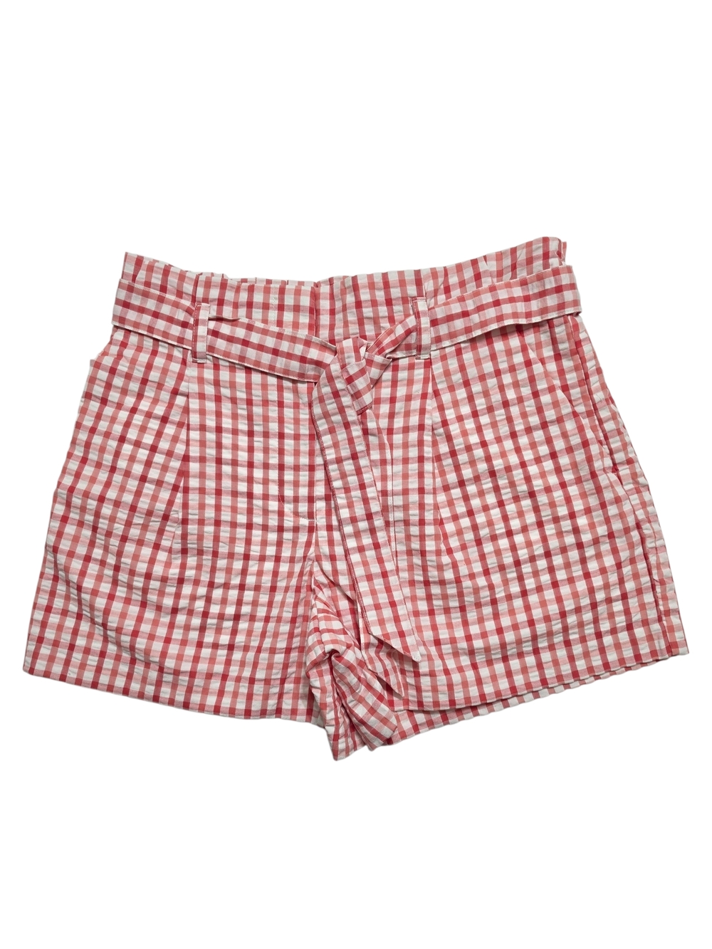 Loft | Paperbag Waist Shorts Pink White Gingham Plaid Tie Belt High Rise Summer